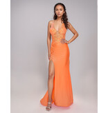 Sequin lace tank bodice fitted jersey gown 1581