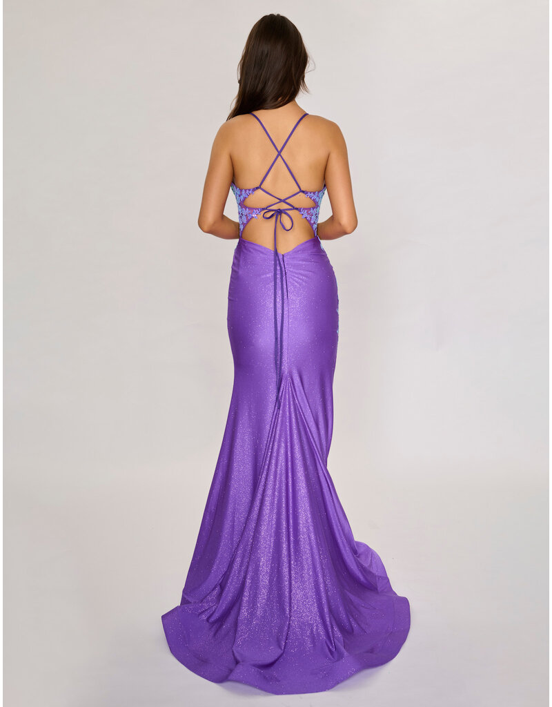 Sequin lace tank bodice fitted jersey gown 1581