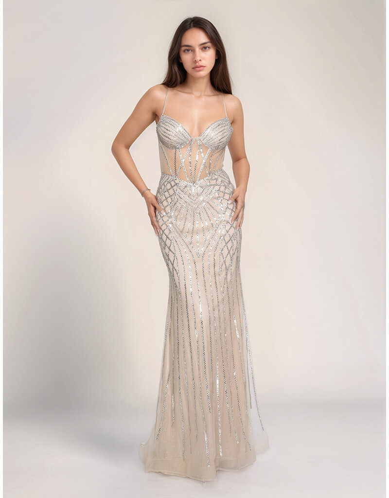 Geometric rhinestone mermaid gown 4428