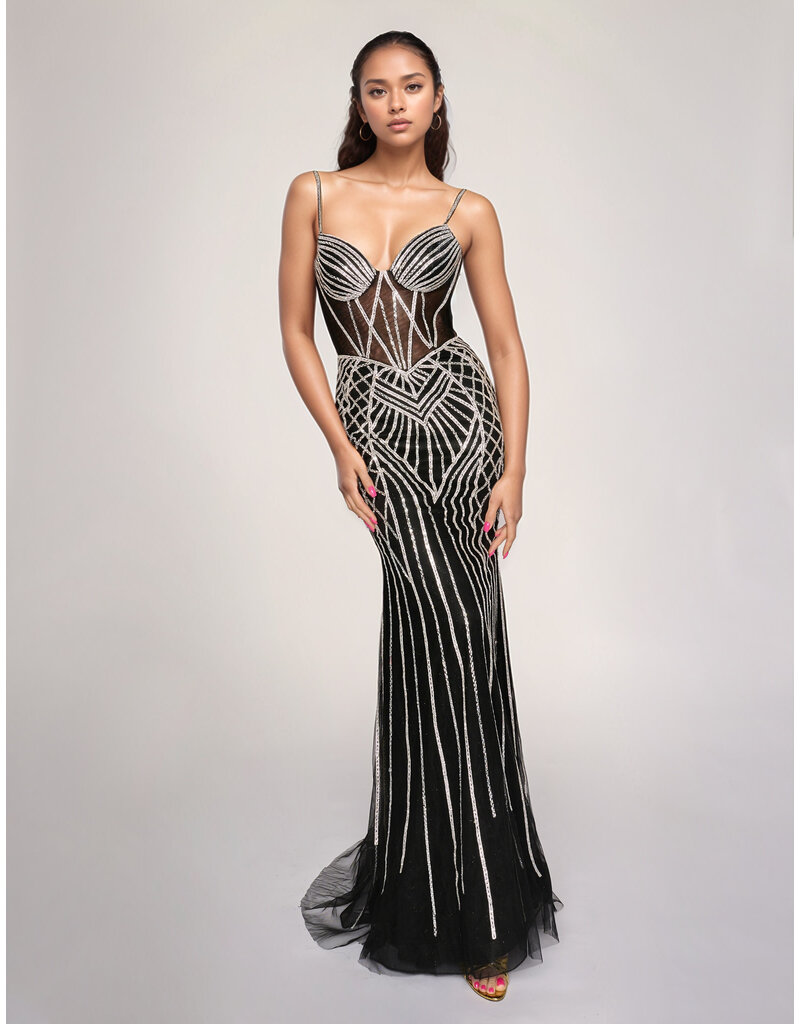 Geometric rhinestone mermaid gown 4428