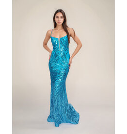 Spaghetti strap sequin fit and flare gown 4433