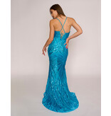Spaghetti strap sequin fit and flare gown 4433