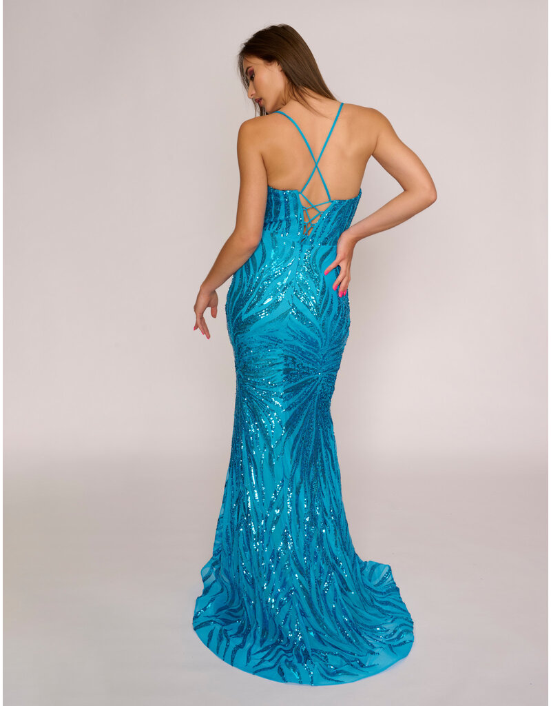Spaghetti strap sequin fit and flare gown 4433