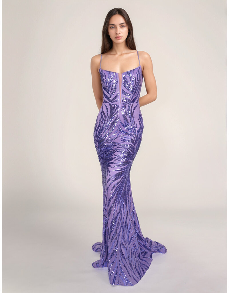 Spaghetti strap sequin fit and flare gown 4433
