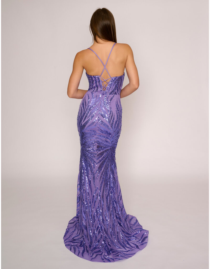 Spaghetti strap sequin fit and flare gown 4433