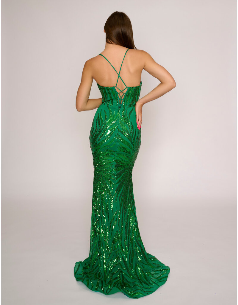 Spaghetti strap sequin fit and flare gown 4433