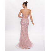 Spaghetti strap beaded scoop neck fitted gown 6625