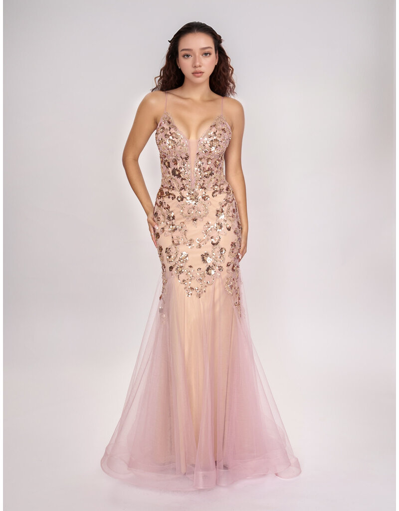 Spaghetti strap sequin tuelle mermaid 1576