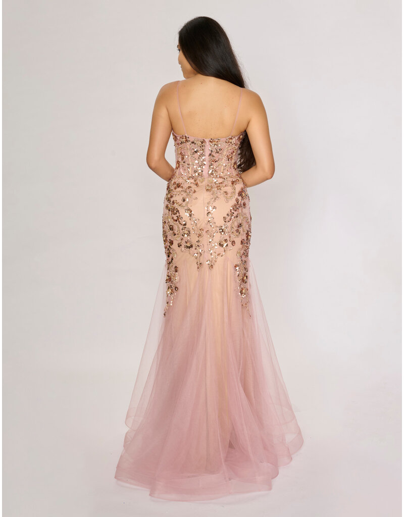 Spaghetti strap sequin tuelle mermaid 1576
