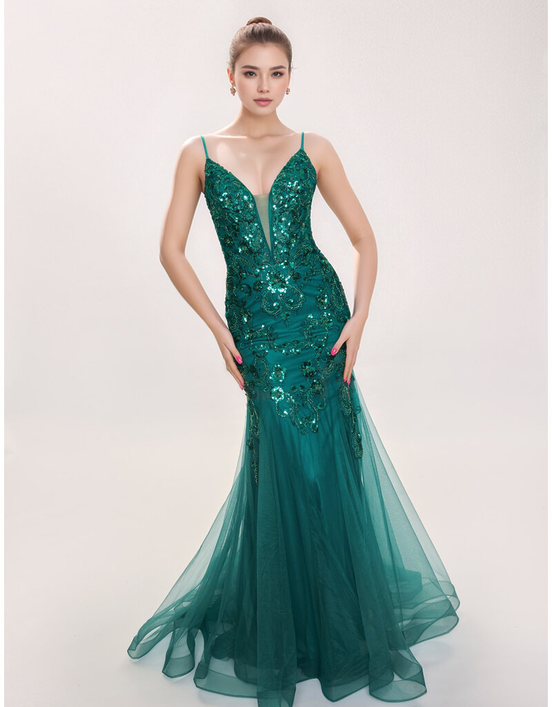 Spaghetti strap sequin tuelle mermaid 1576