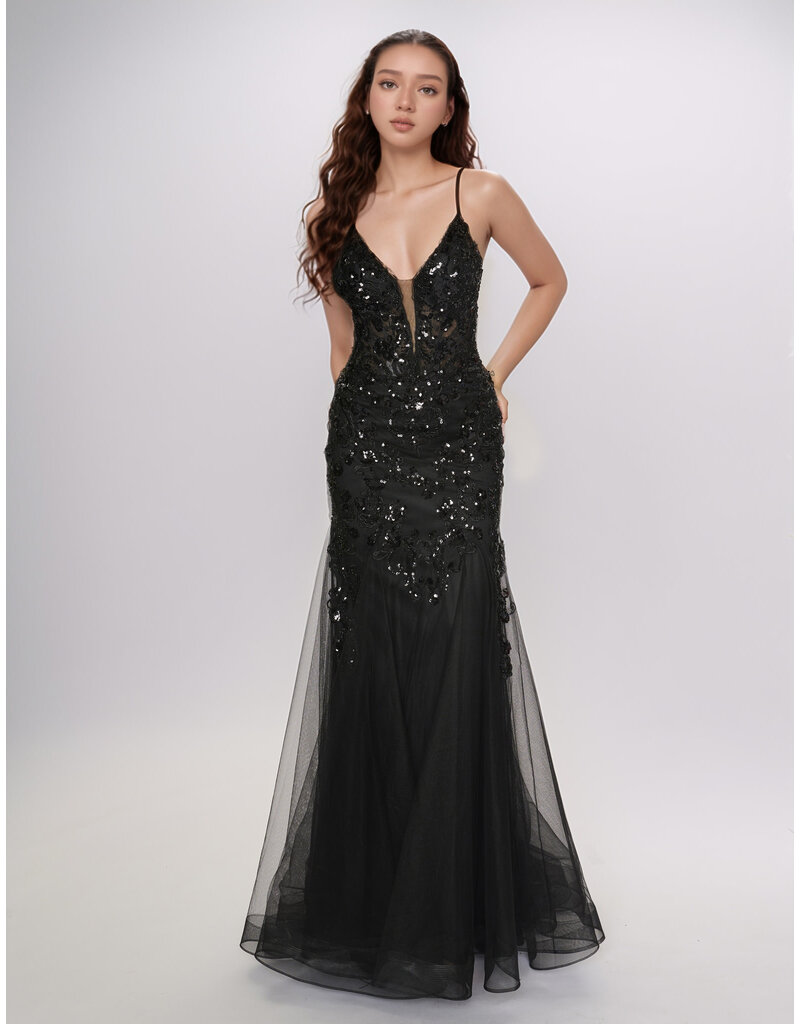 Spaghetti strap sequin tuelle mermaid 1576