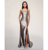 Satin beaded tank fitted gown w/leg slit 6633