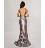 Satin beaded tank fitted gown w/leg slit 6633