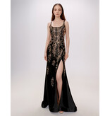 Satin beaded tank fitted gown w/leg slit 6633