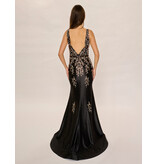 Satin beaded tank fitted gown w/leg slit 6633