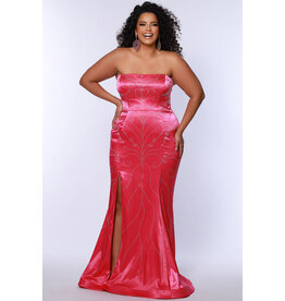 Strapless beade satin fitted gown JK2509
