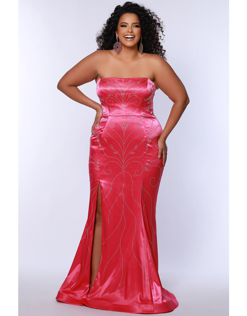 Strapless beade satin fitted gown JK2509