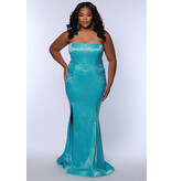 Strapless beade satin fitted gown JK2509