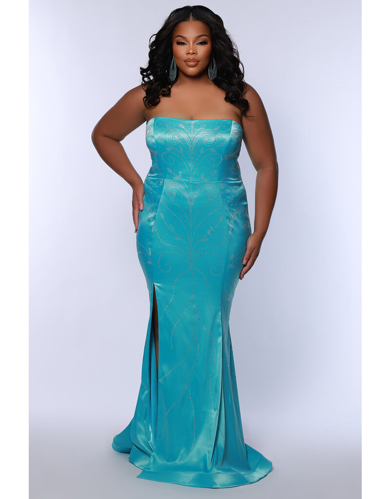 Strapless beade satin fitted gown JK2509