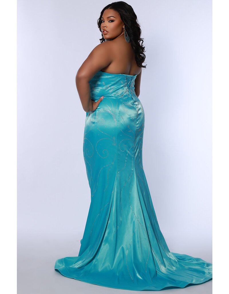 Strapless beade satin fitted gown JK2509