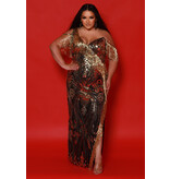 One shoulder fitted sequin fringe gown JK2513