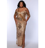 One shoulder fitted sequin fringe gown JK2513