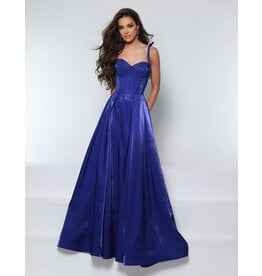 Bow strap beaded corset bodice A-line gown 25715