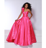 One shoulder corset bodice satin ballgown 25415