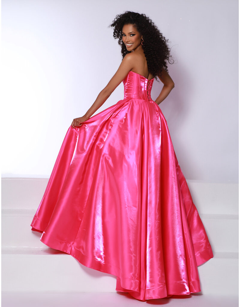 One shoulder corset bodice satin ballgown 25415