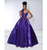 One shoulder corset bodice satin ballgown 25415