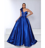 One shoulder corset bodice satin ballgown 25415