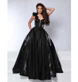 One shoulder corset bodice satin ballgown 25415