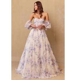AMELIA COUTURE Strapless floral gown with sleeves SU084