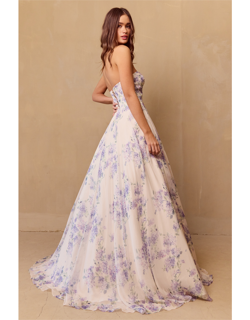 AMELIA COUTURE Strapless floral gown with sleeves SU084