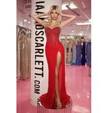 PORTIA & SCARLETT Strapless beaded corset bodice w/leg slit PS24850C