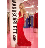 PORTIA & SCARLETT Strapless beaded corset bodice w/leg slit PS24850C