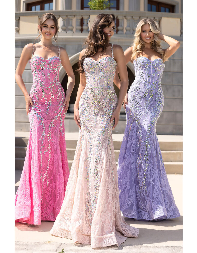 PORTIA & SCARLETT Beaded spaghetti strap lace corset mermaid 25150
