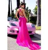 PORTIA & SCARLETT Halter corset bodice beaded open back fitted gown 25223