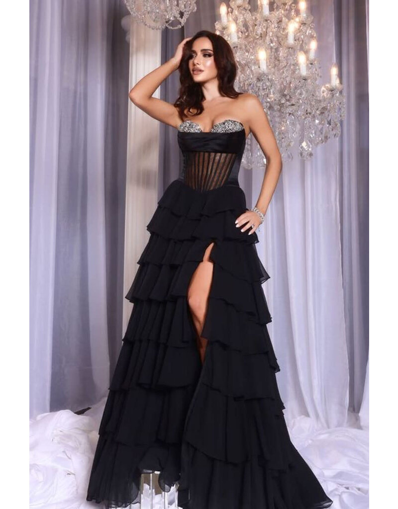 PORTIA & SCARLETT Strapless beaded corset bodice ruffle a-line 25961