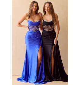 AMELIA COUTURE Rhinestone corset Jersey gown w/leg slit 3099