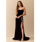AMELIA COUTURE Strapless velvet lace up back w/bow leg slit 8047