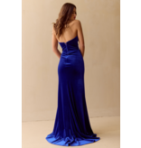AMELIA COUTURE Strapless velvet lace up back w/bow leg slit 8047