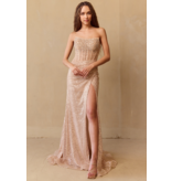 AMELIA COUTURE Strapless beaded corset fitted gown w/leg slit AG0109