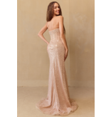 AMELIA COUTURE Strapless beaded corset fitted gown w/leg slit AG0109