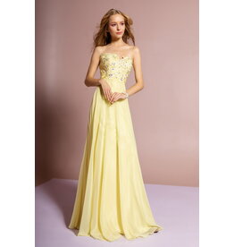 GLS Collective Strapless beaded lace chiffon gown GL2049