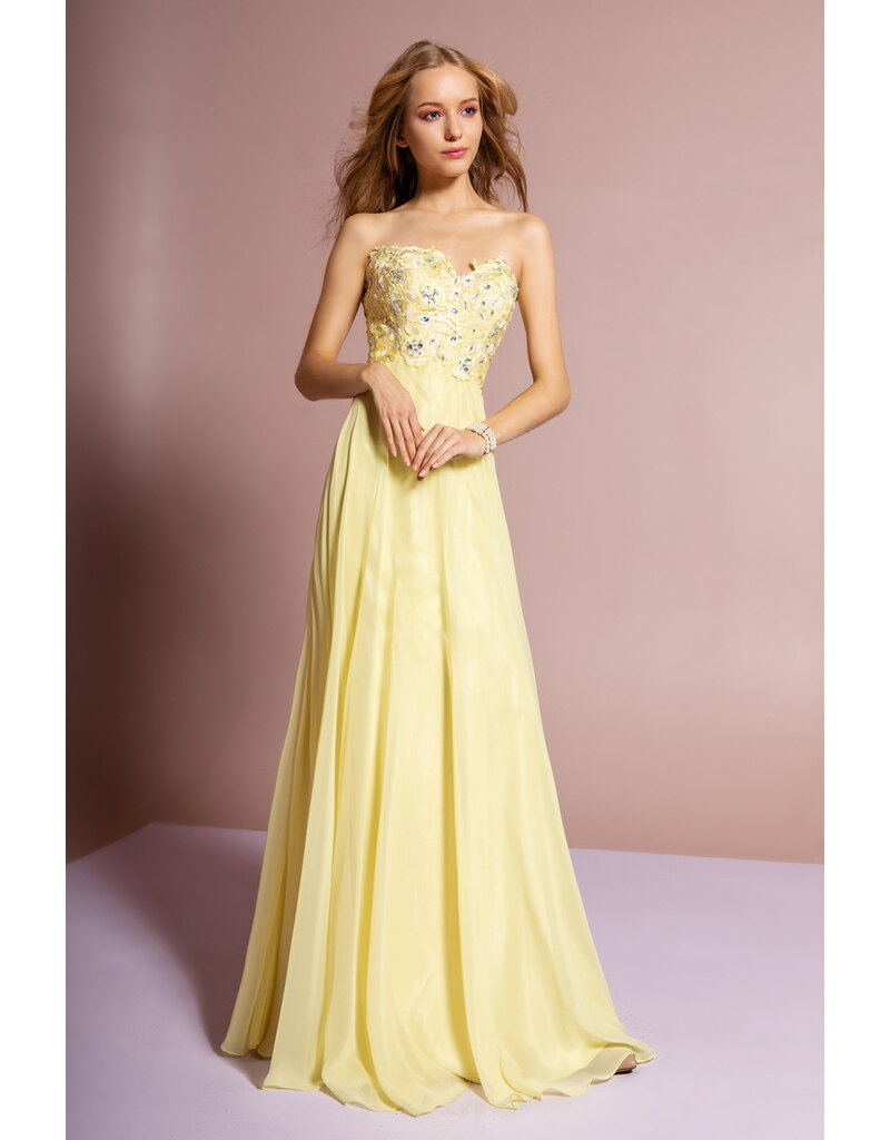 GLS Collective Strapless beaded lace chiffon gown GL2049