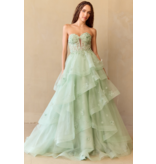 AMELIA COUTURE Strapless beaded lace ruffle ballgown 4900
