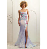 AMELIA COUTURE Spaghetti strap lace up sequin floral gown 7060