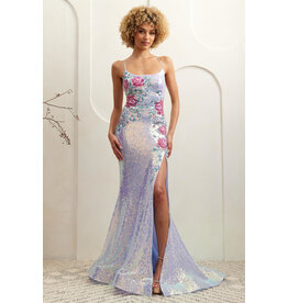 AMELIA COUTURE Spaghetti strap lace up sequin floral gown 7060