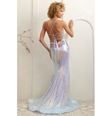 AMELIA COUTURE Spaghetti strap lace up sequin floral gown 7060